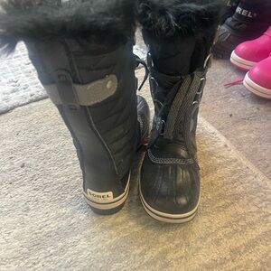 Sorel Black Kids Snow Boots with Fur Trim